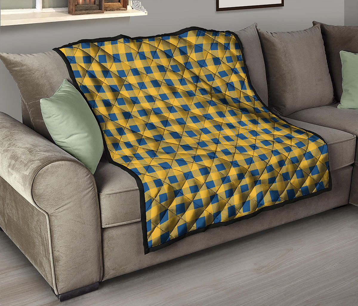 Blue And Yellow Buffalo Check Print Quilt