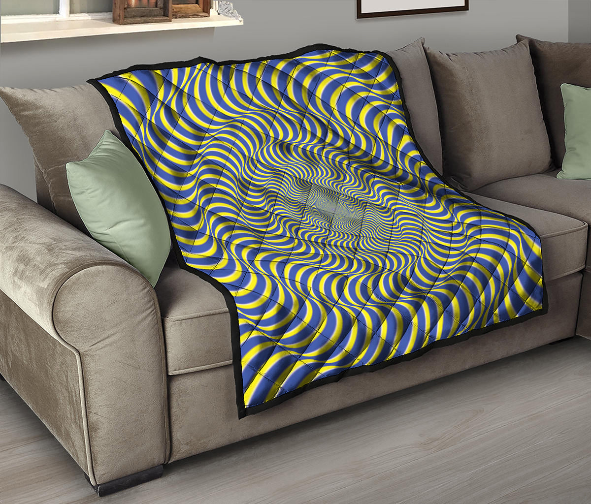 Blue And Yellow Illusory Motion Print Quilt