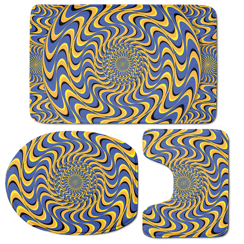 Blue And Yellow Motion Illusion Print 3 Piece Bath Mat Set