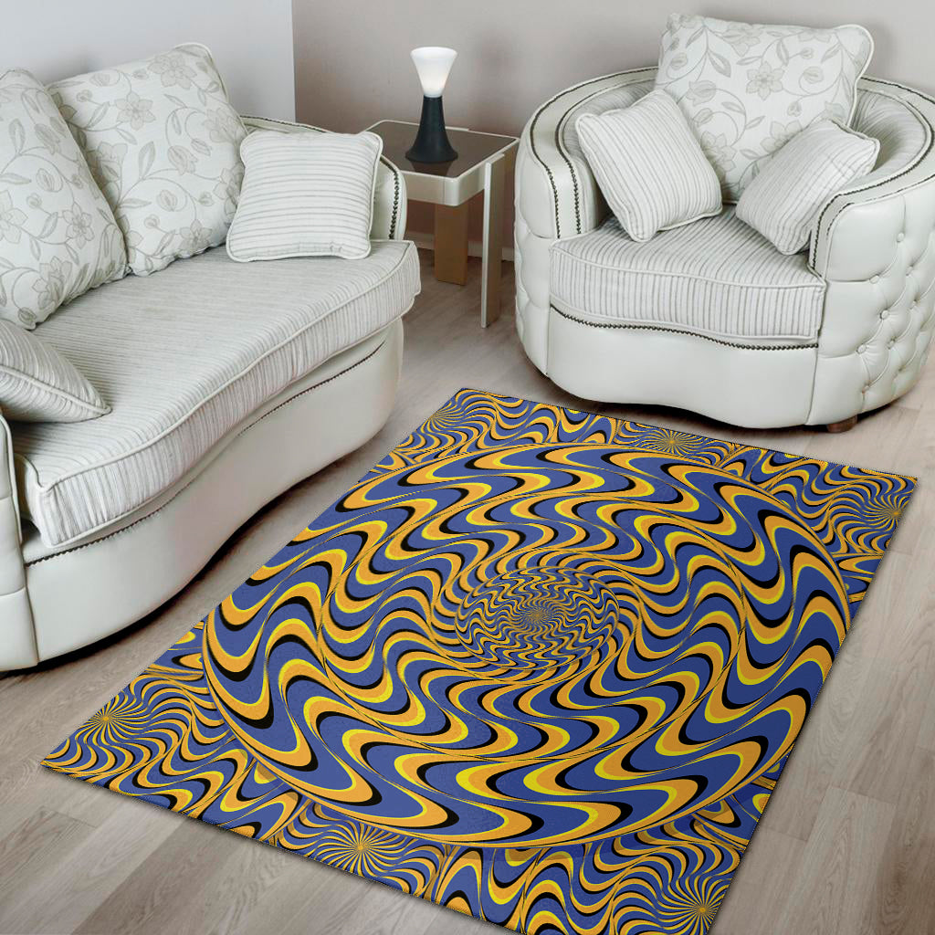 Blue And Yellow Motion Illusion Print Area Rug