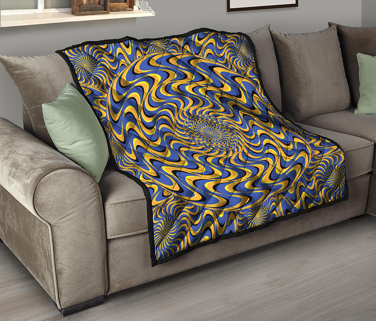 Blue And Yellow Motion Illusion Print Quilt