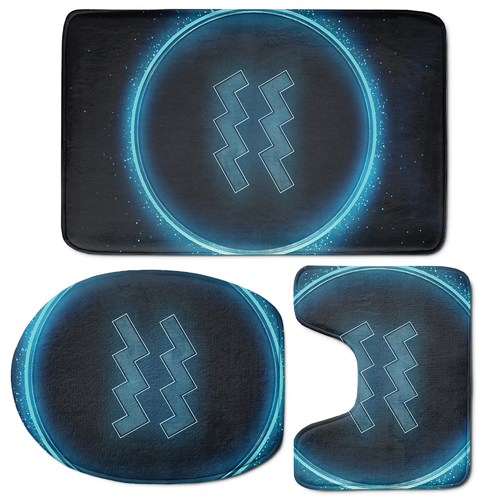 Blue Aquarius Zodiac Sign Print 3 Piece Bath Mat Set
