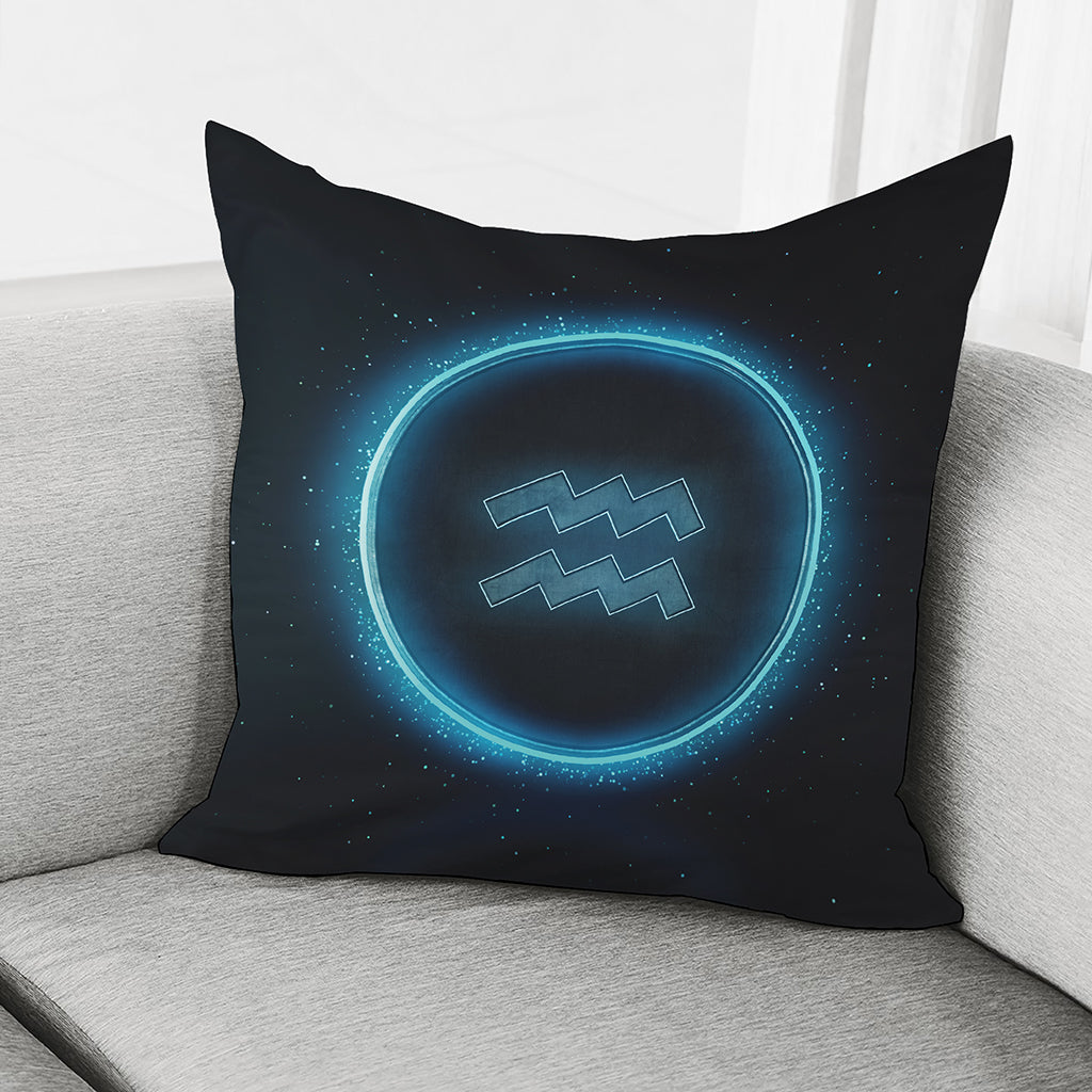 Blue Aquarius Zodiac Sign Print Pillow Cover