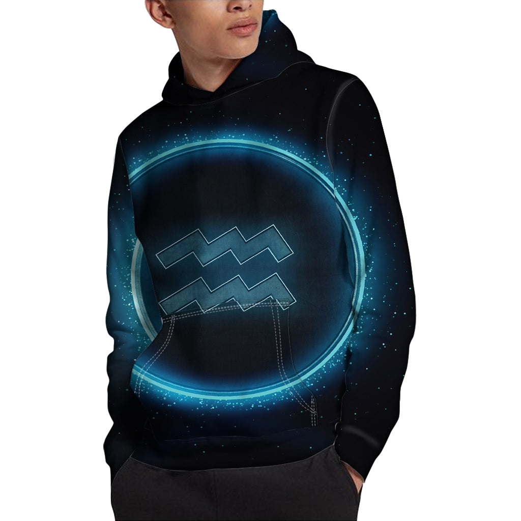 Blue Aquarius Zodiac Sign Print Pullover Hoodie