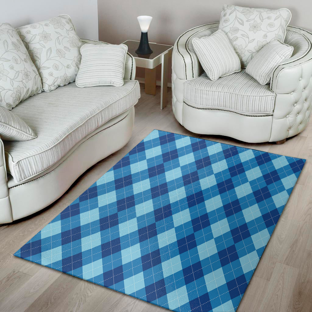 Blue Argyle Pattern Print Area Rug
