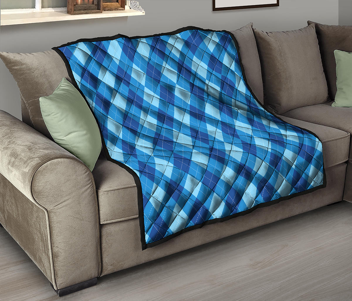 Blue Argyle Pattern Print Quilt