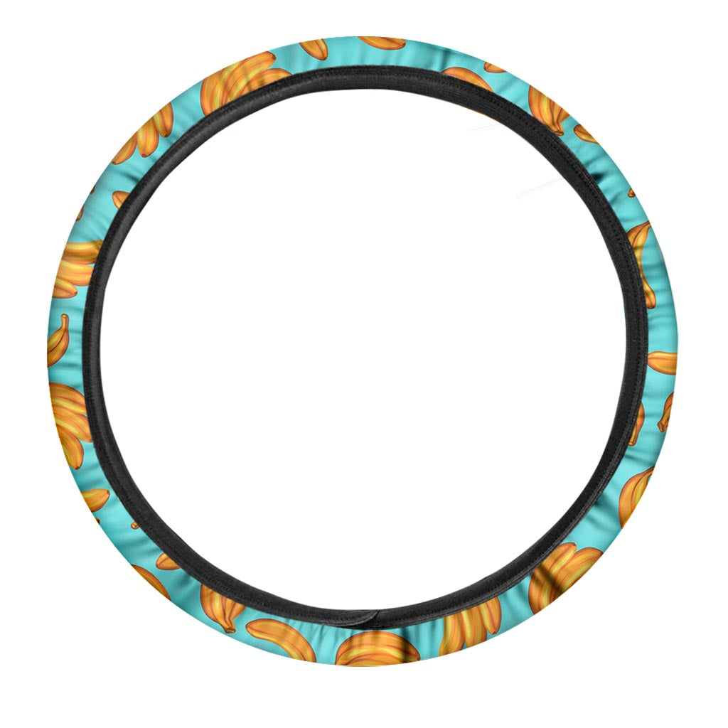Blue Banana Pattern Print Car Steering Wheel Cover