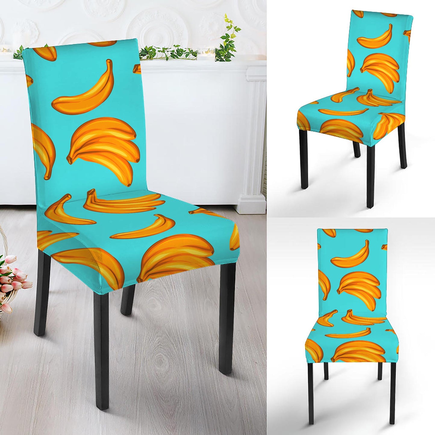 Blue Banana Pattern Print Dining Chair Slipcover