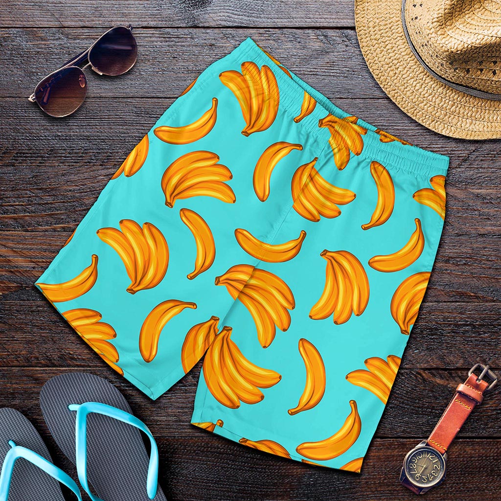 Blue Banana Pattern Print Men's Shorts