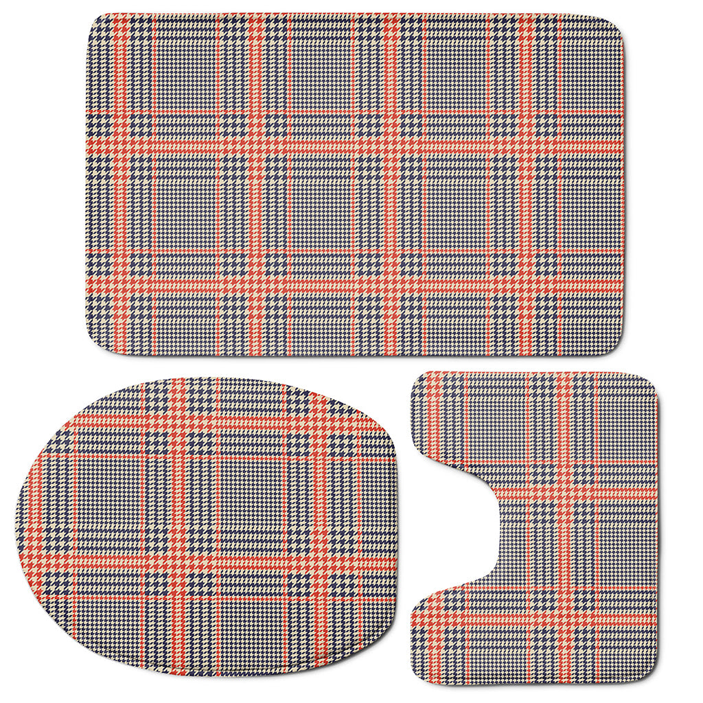 Blue Beige And Orange Glen Plaid Print 3 Piece Bath Mat Set