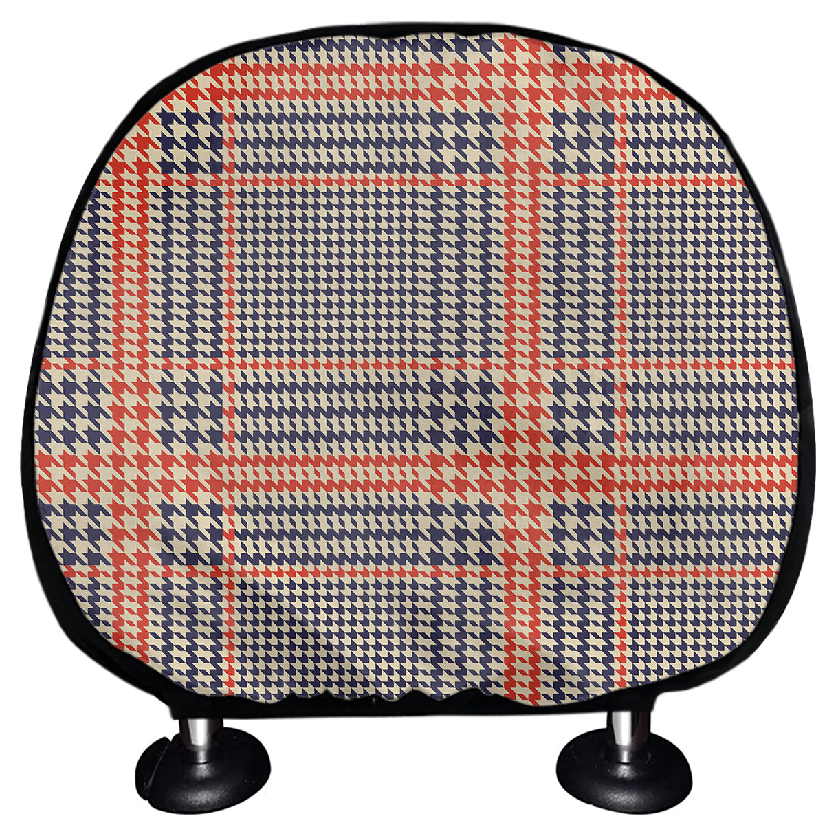 Blue Beige And Orange Glen Plaid Print Car Headrest Covers