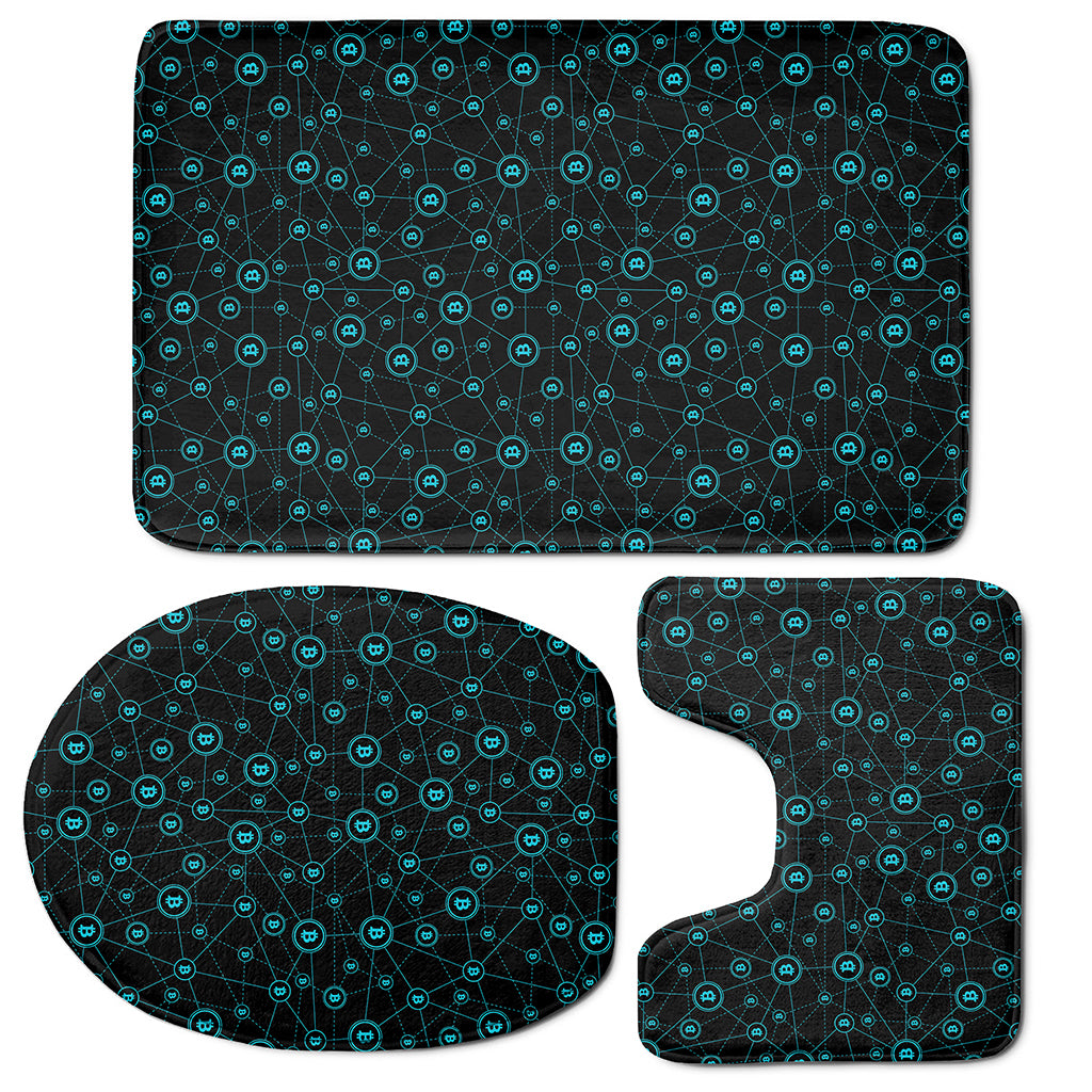 Blue Bitcoin Pattern Print 3 Piece Bath Mat Set