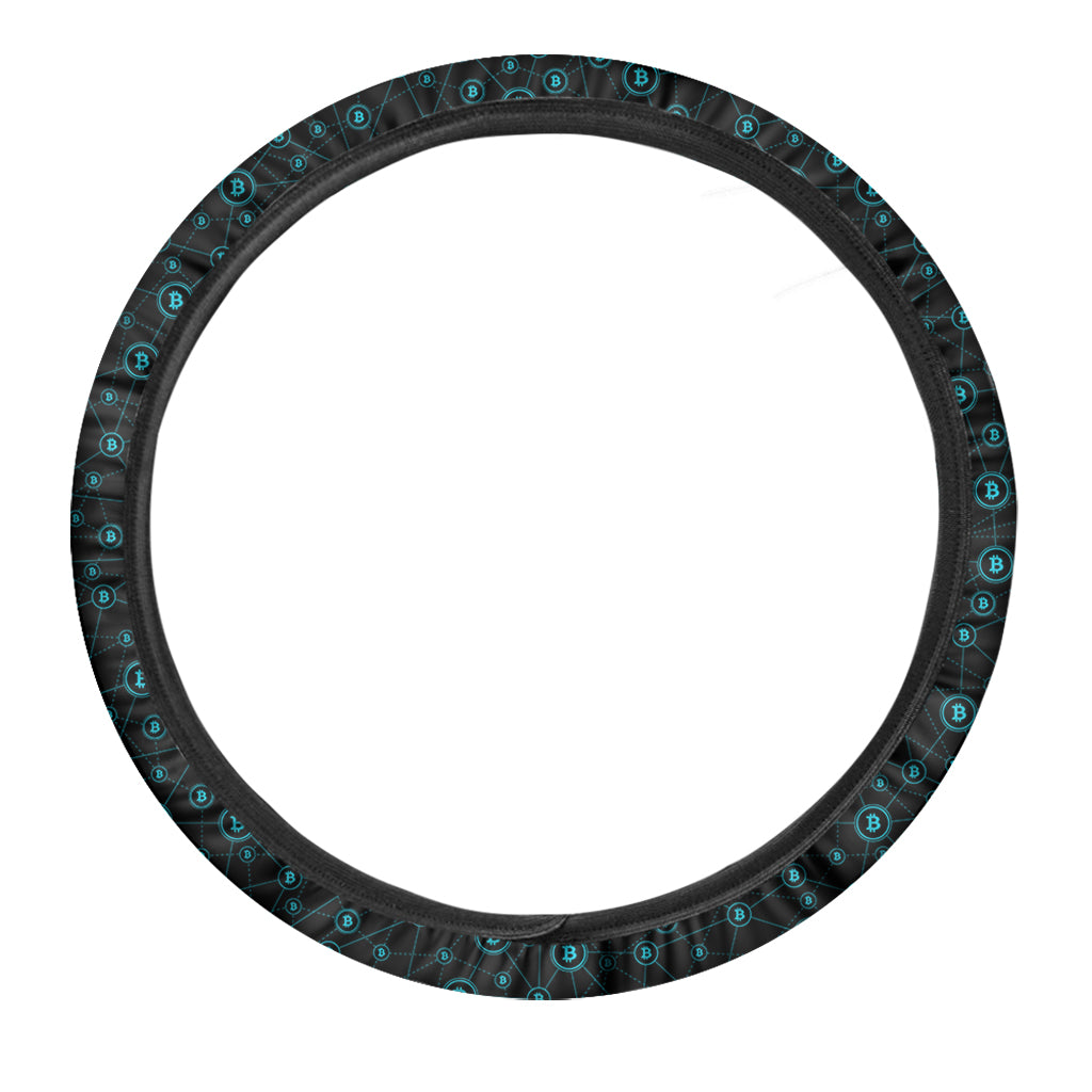 Blue Bitcoin Pattern Print Car Steering Wheel Cover