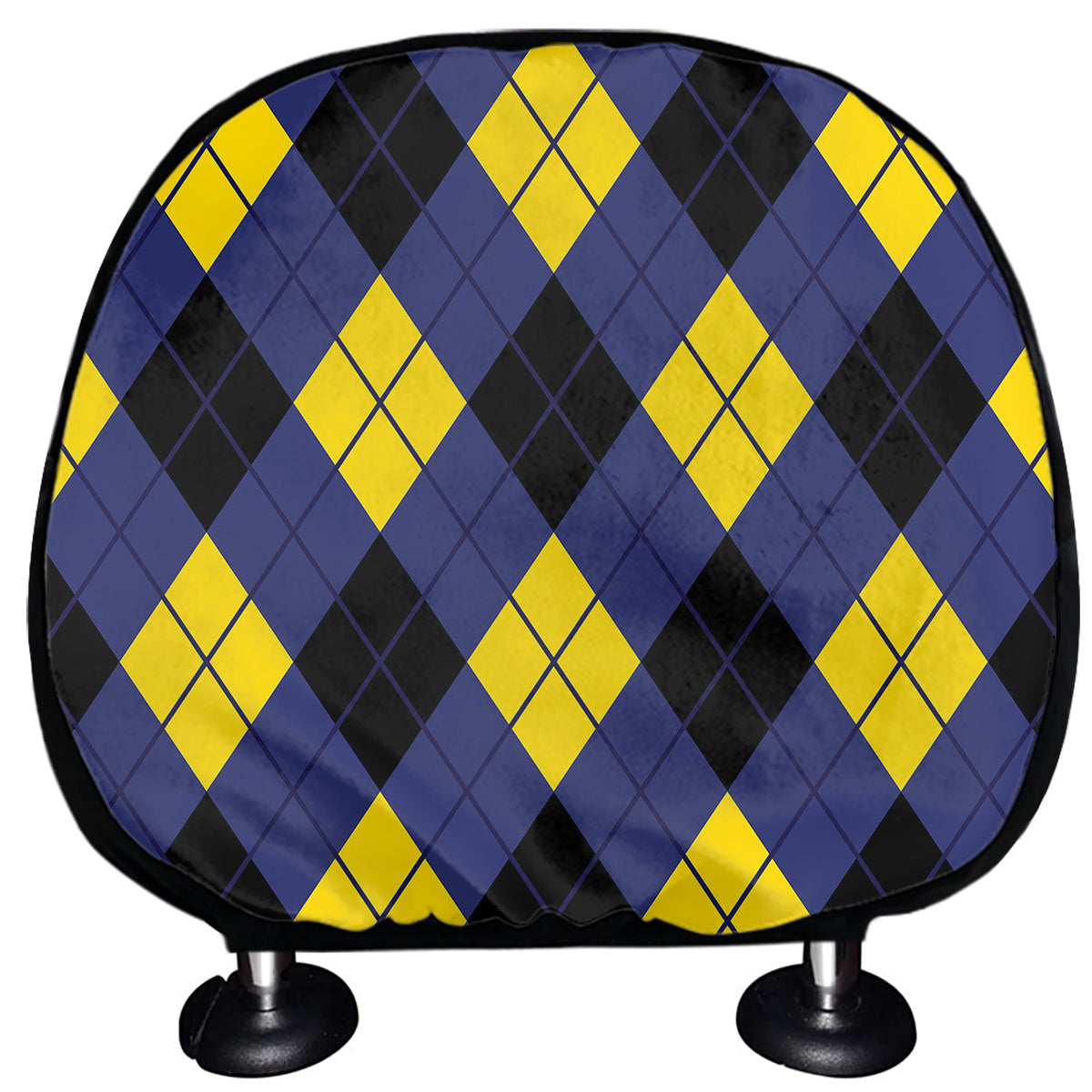 Blue Black And Yellow Argyle Print Car Headrest Covers