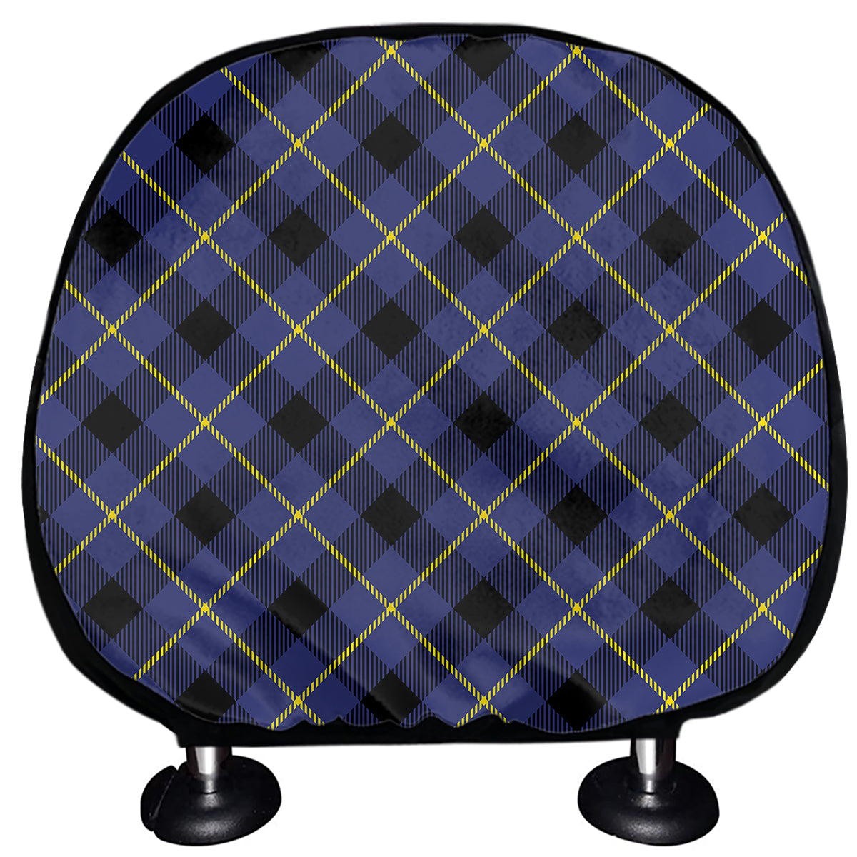 Blue Black And Yellow Plaid Print Car Headrest Covers
