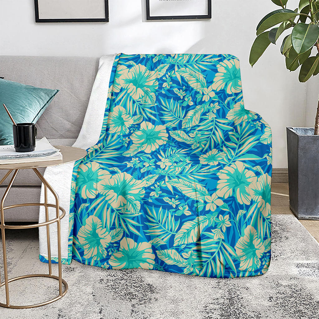 Blue Blossom Tropical Pattern Print Blanket