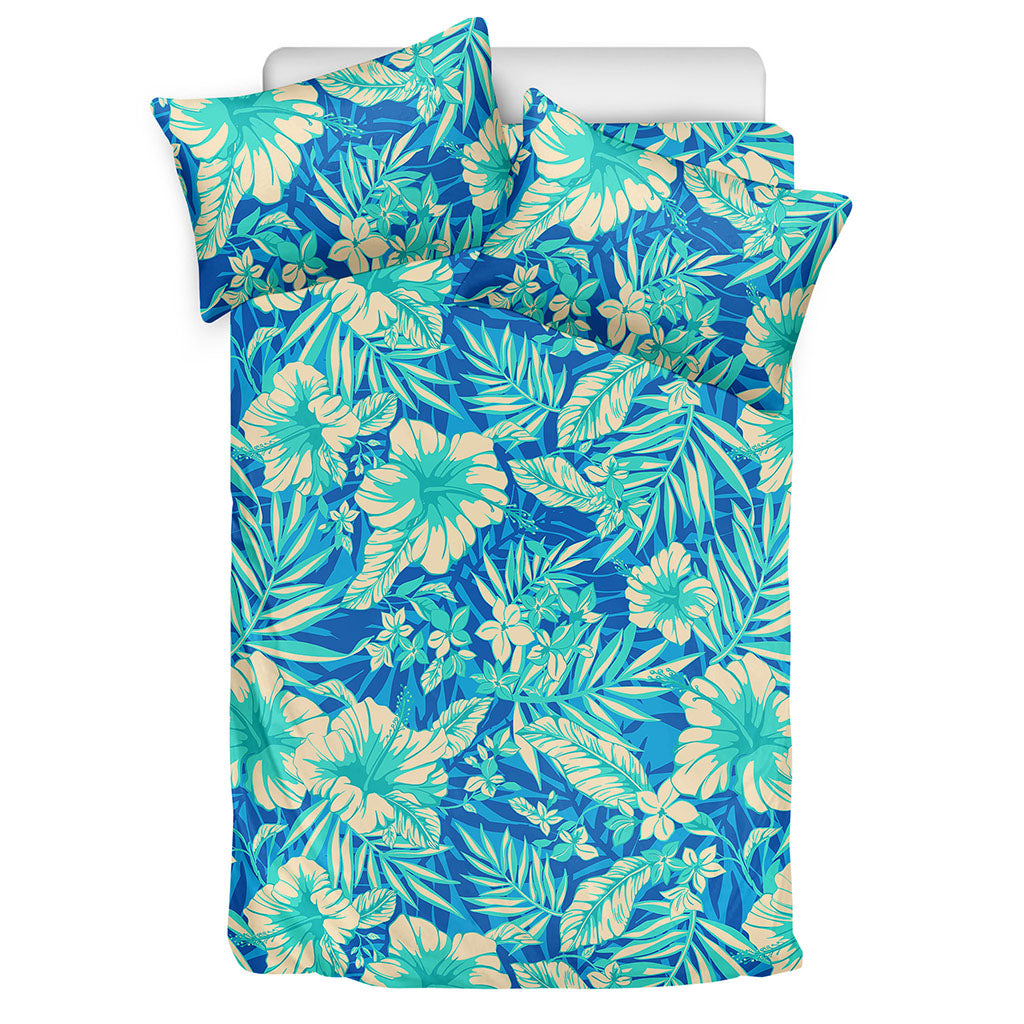 Blue Blossom Tropical Pattern Print Duvet Cover Bedding Set