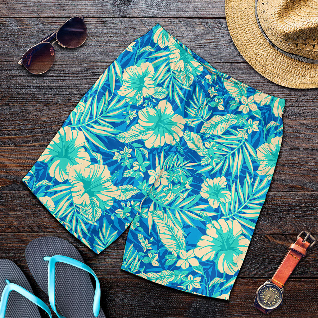 Blue Blossom Tropical Pattern Print Men's Shorts