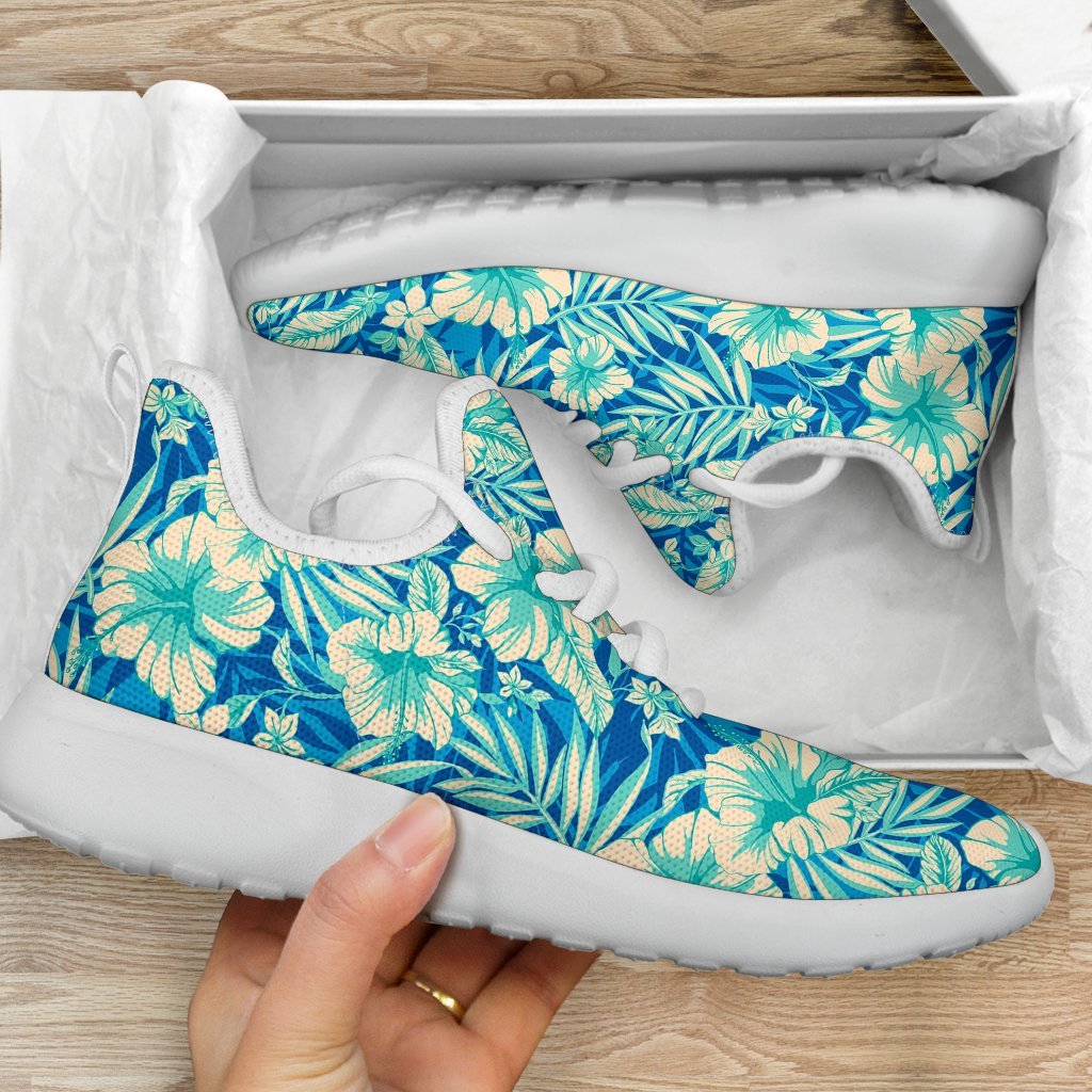 Blue Blossom Tropical Pattern Print Mesh Knit Shoes GearFrost