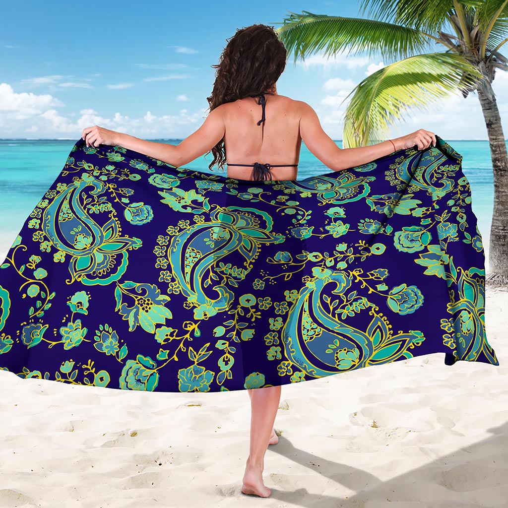 Blue Bohemian Paisley Pattern Print Beach Sarong Wrap