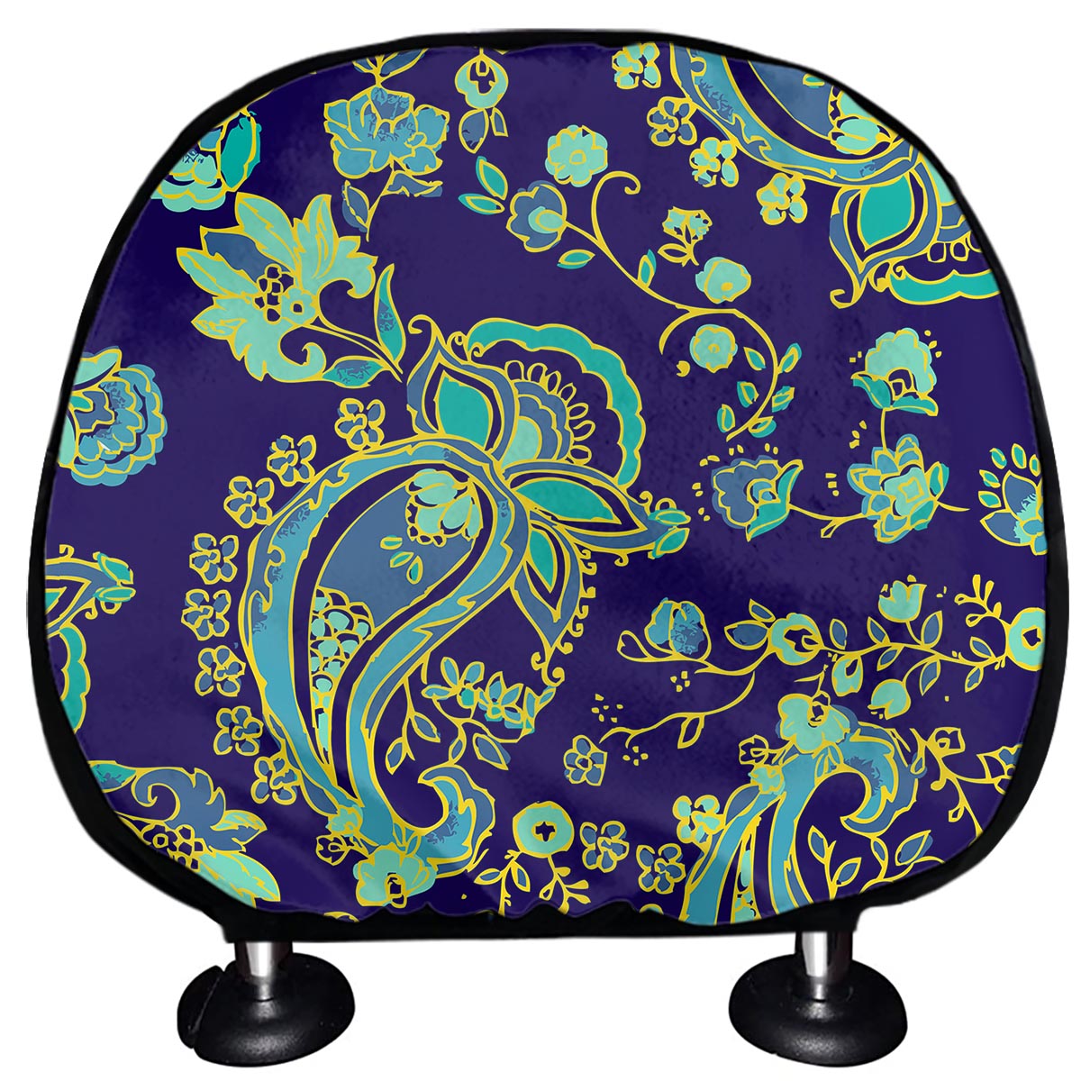 Blue Bohemian Paisley Pattern Print Car Headrest Covers