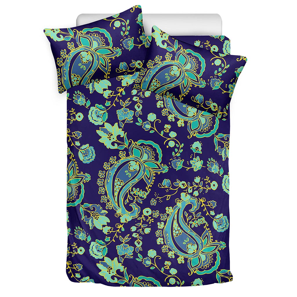 Blue Bohemian Paisley Pattern Print Duvet Cover Bedding Set