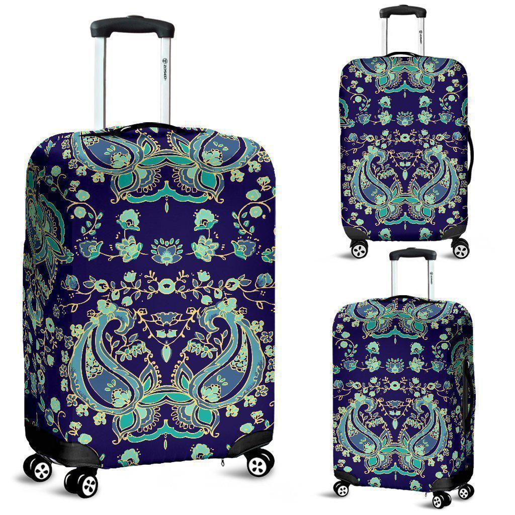 Blue Bohemian Paisley Pattern Print Luggage Cover GearFrost