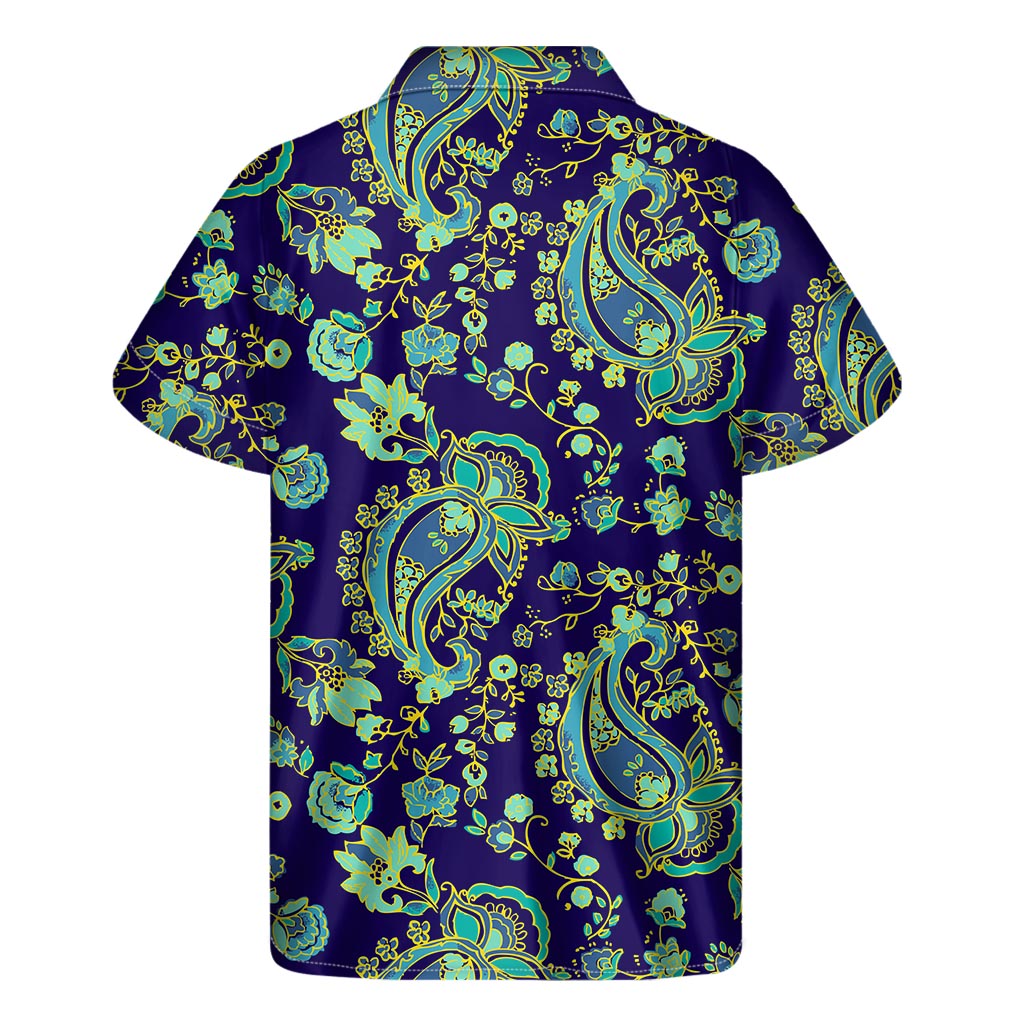 Blue Bohemian Paisley Pattern Print Men's Short Sleeve Shirt