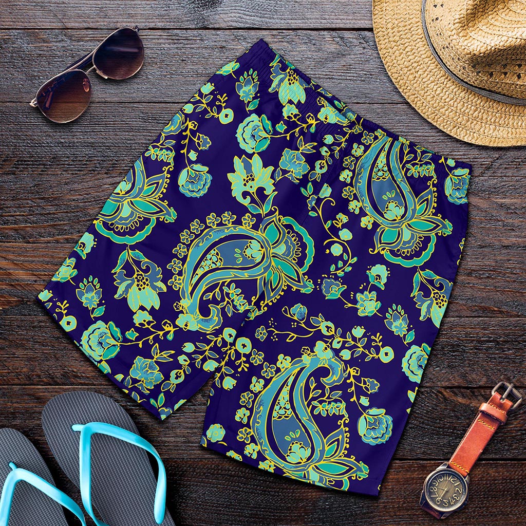 Blue Bohemian Paisley Pattern Print Men's Shorts