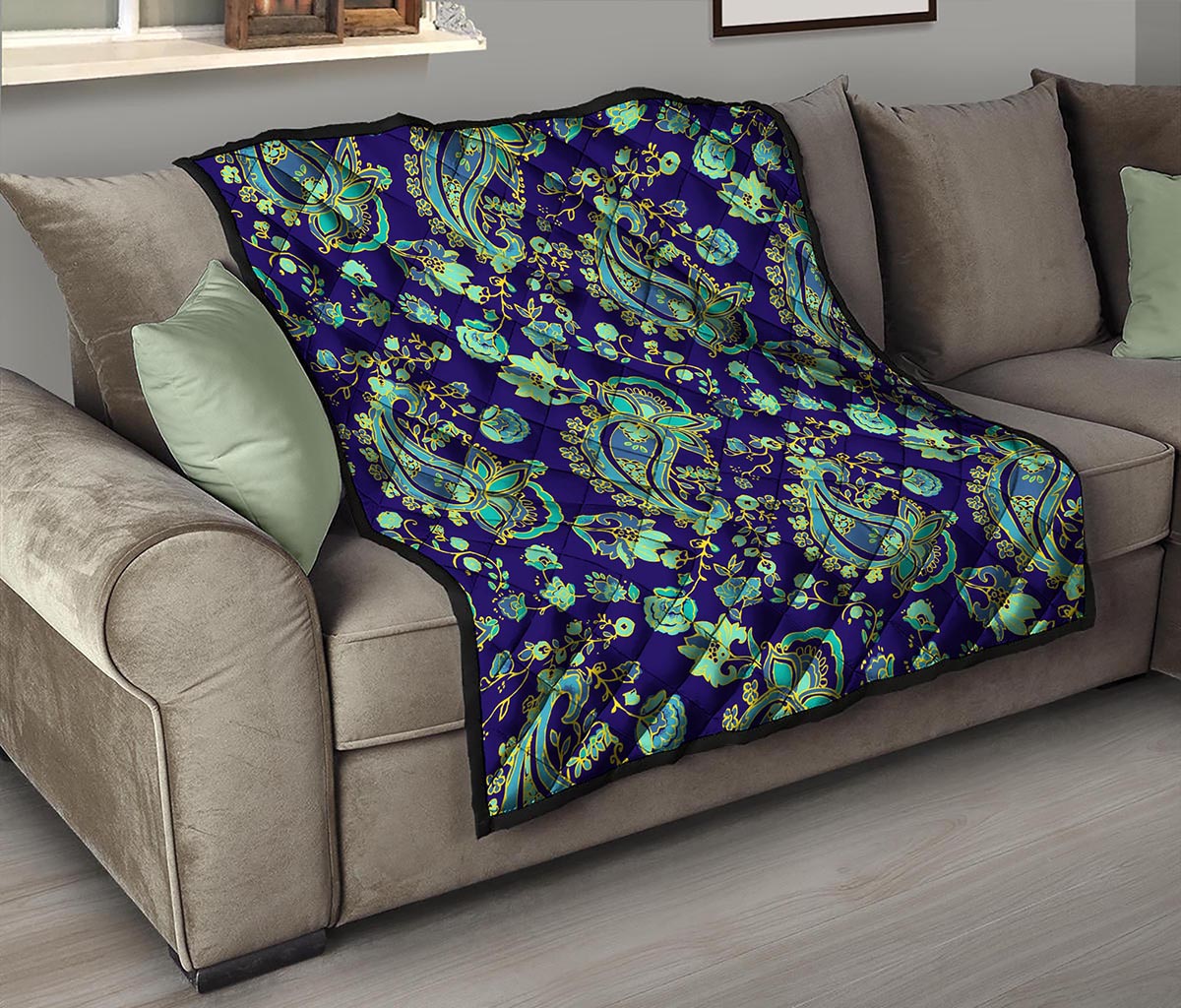 Blue Bohemian Paisley Pattern Print Quilt