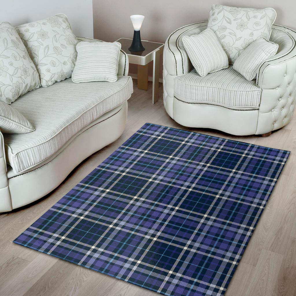 Blue Border Tartan Pattern Print Area Rug