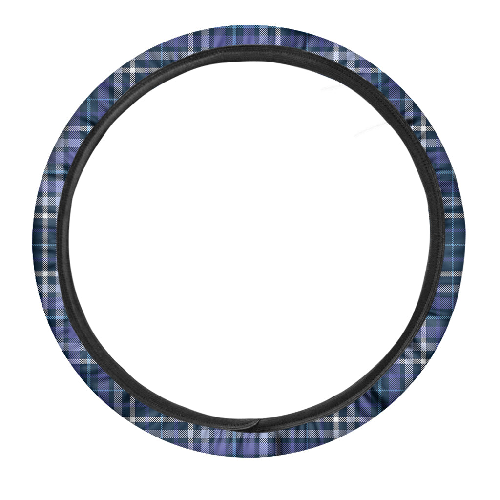 Blue Border Tartan Pattern Print Car Steering Wheel Cover