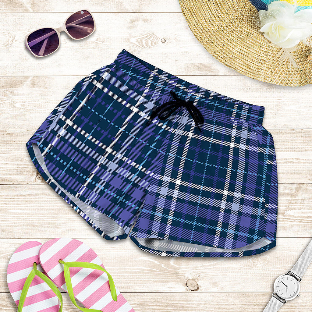 Blue Border Tartan Pattern Print Women's Shorts