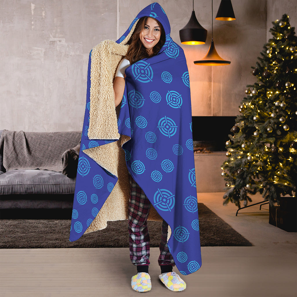 Blue Bullseye Target Pattern Print Hooded Blanket