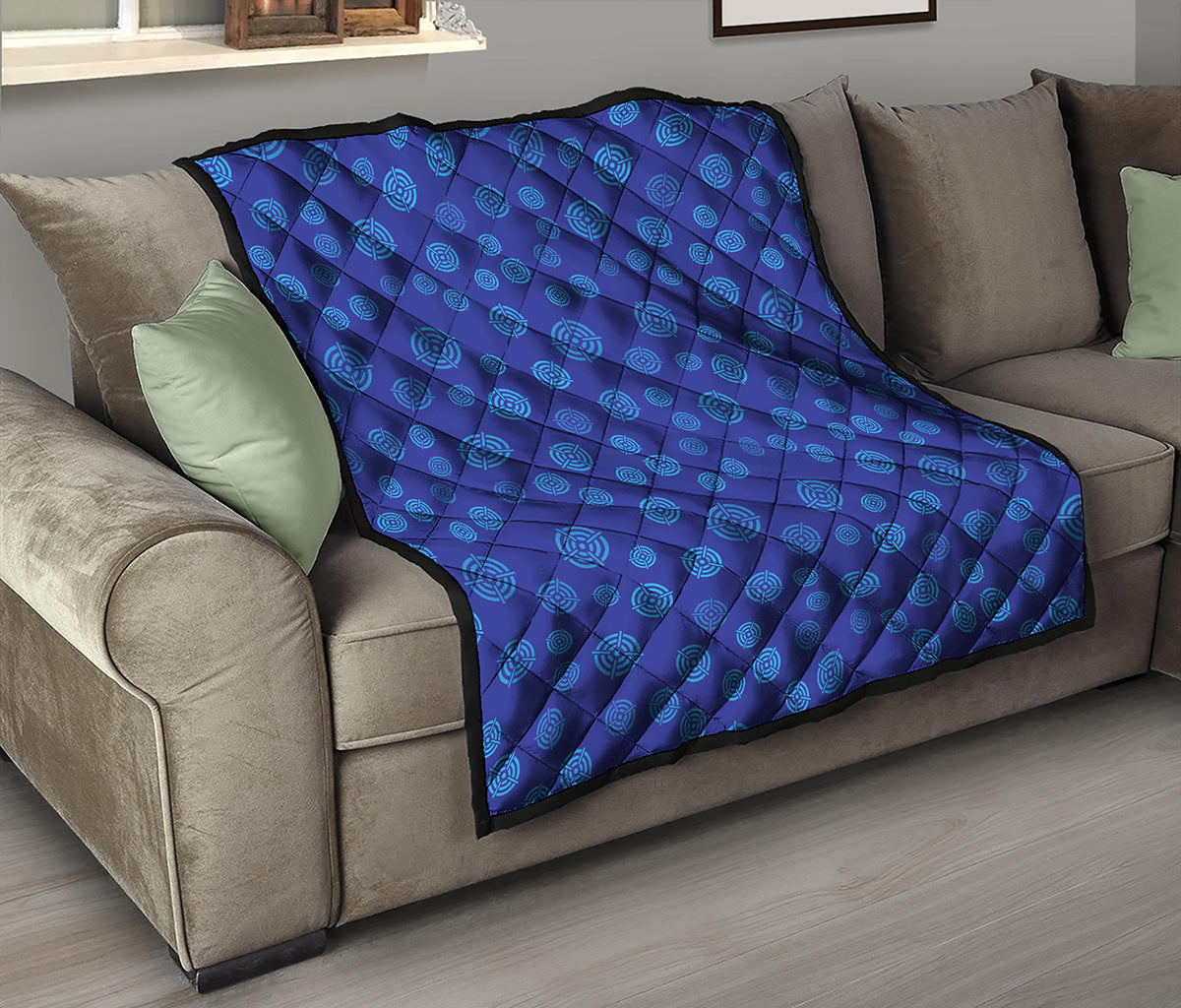 Blue Bullseye Target Pattern Print Quilt