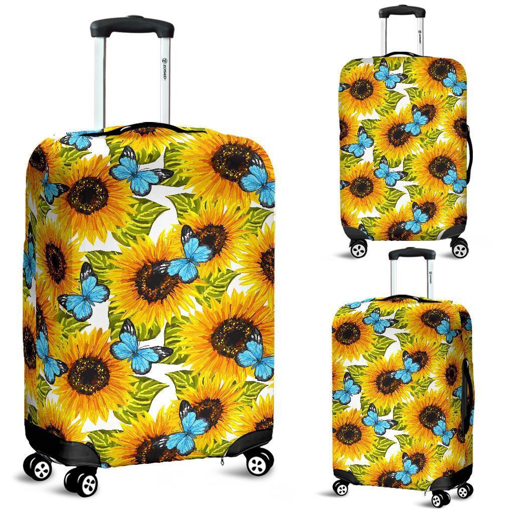 Blue Butterfly Sunflower Pattern Print Luggage Cover GearFrost