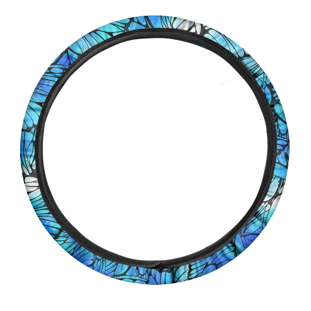 Blue Butterfly Wings Pattern Print Car Steering Wheel Cover