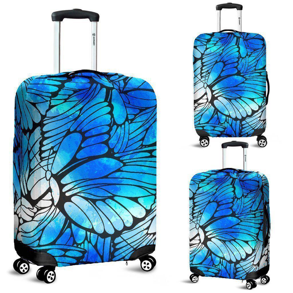 Blue Butterfly Wings Pattern Print Luggage Cover GearFrost