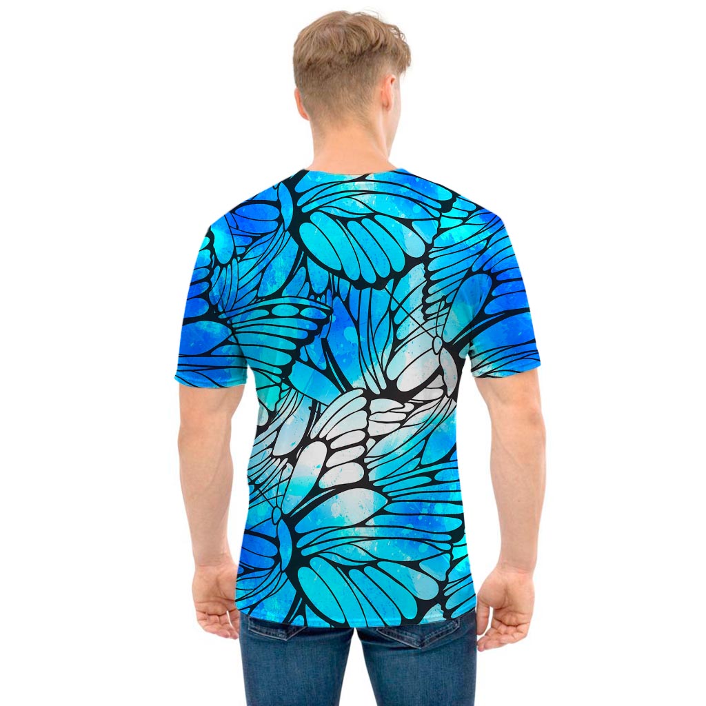 Blue Butterfly Wings Pattern Print Men's T-Shirt