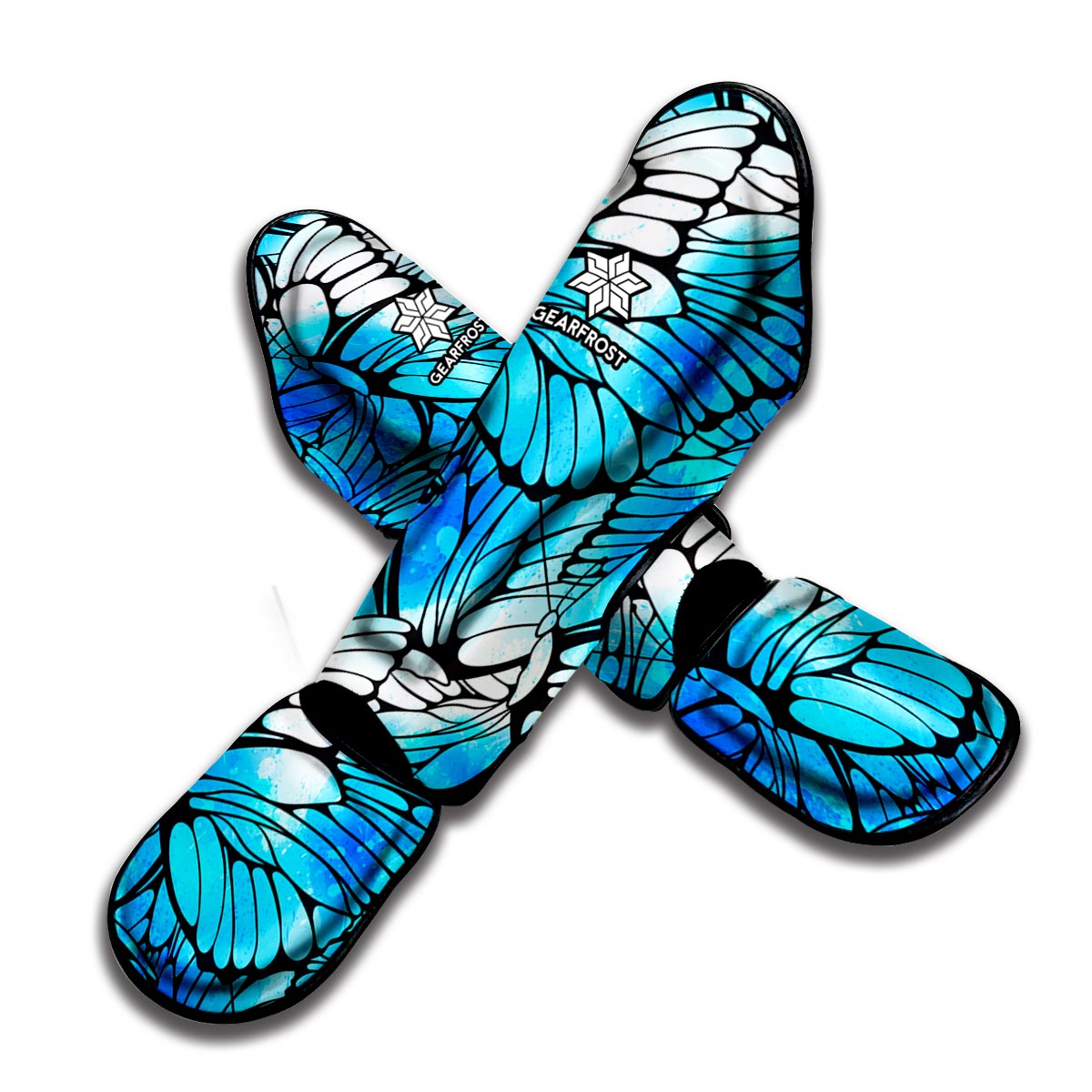 Blue Butterfly Wings Pattern Print Muay Thai Shin Guard