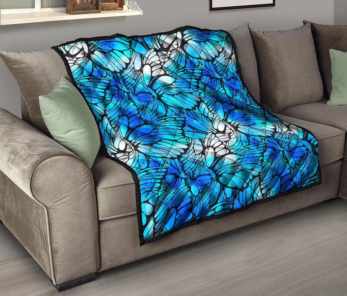 Blue Butterfly Wings Pattern Print Quilt