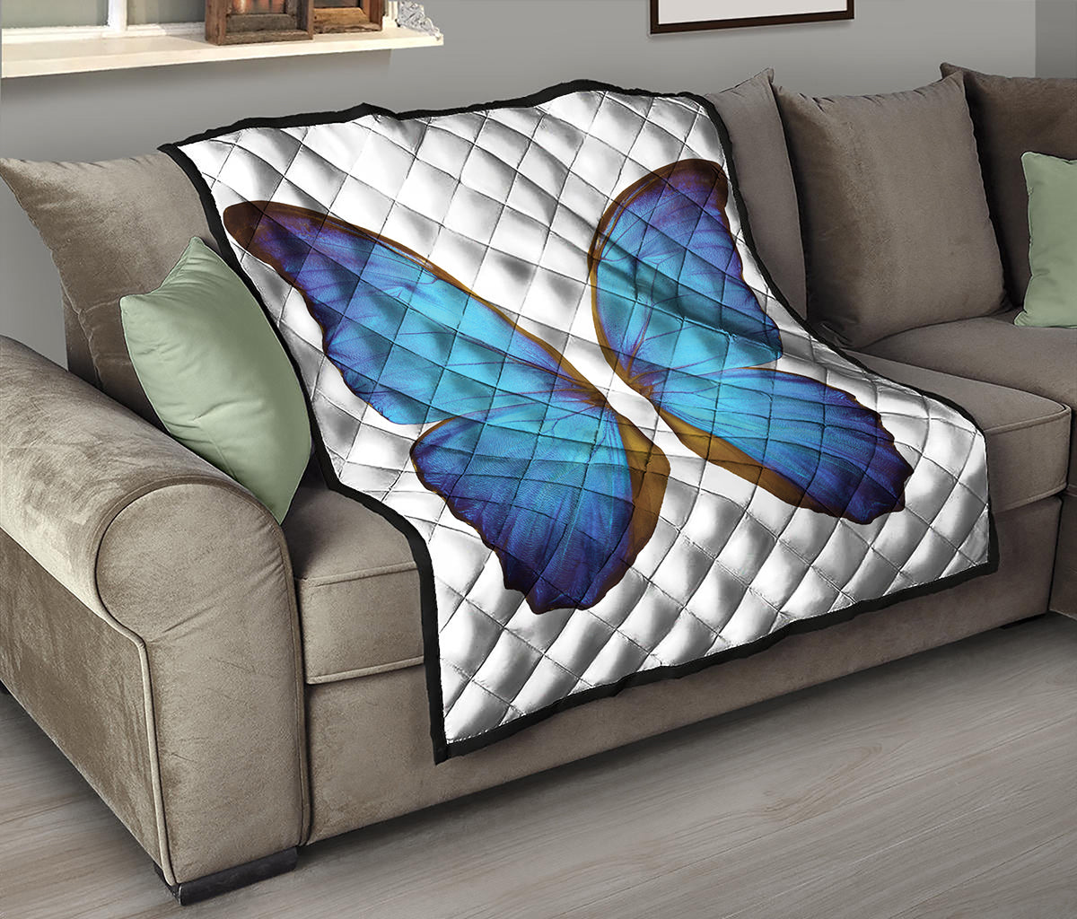 Blue Butterfly Wings Print Quilt