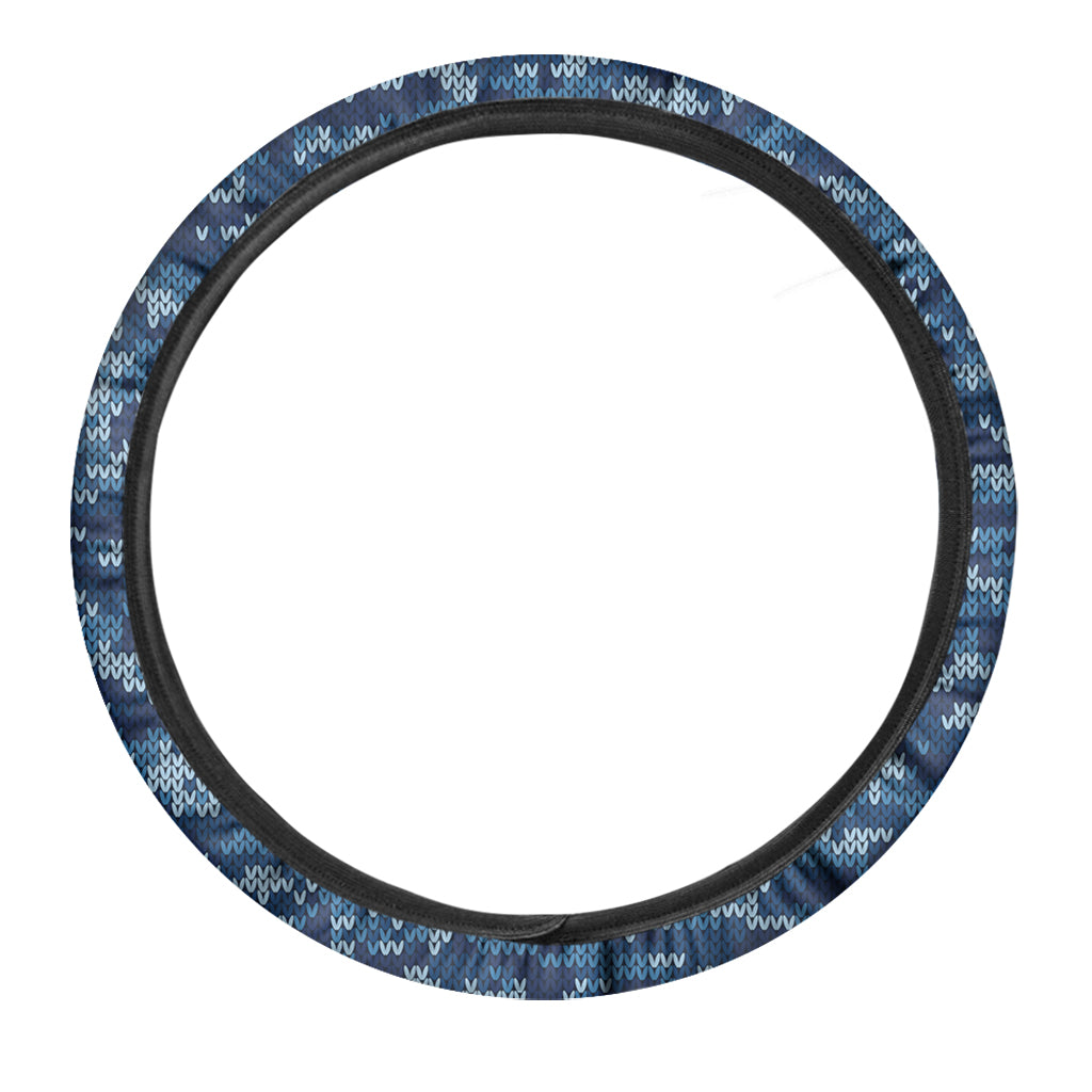 Blue Camouflage Knitted Pattern Print Car Steering Wheel Cover