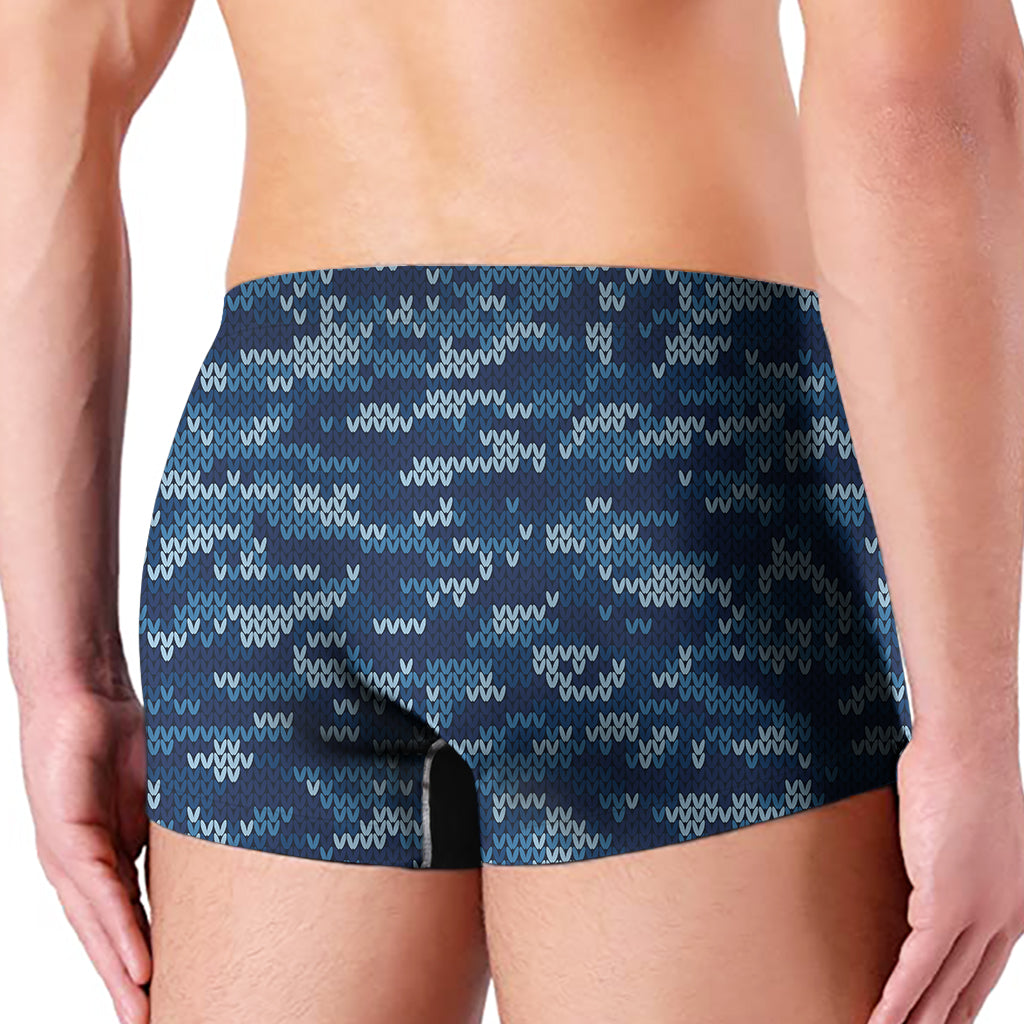 Blue Camouflage Knitted Pattern Print Men's Boxer Briefs