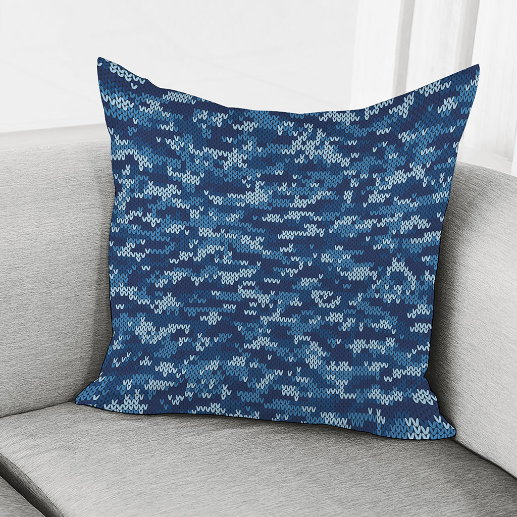 Blue Camouflage Knitted Pattern Print Pillow Cover