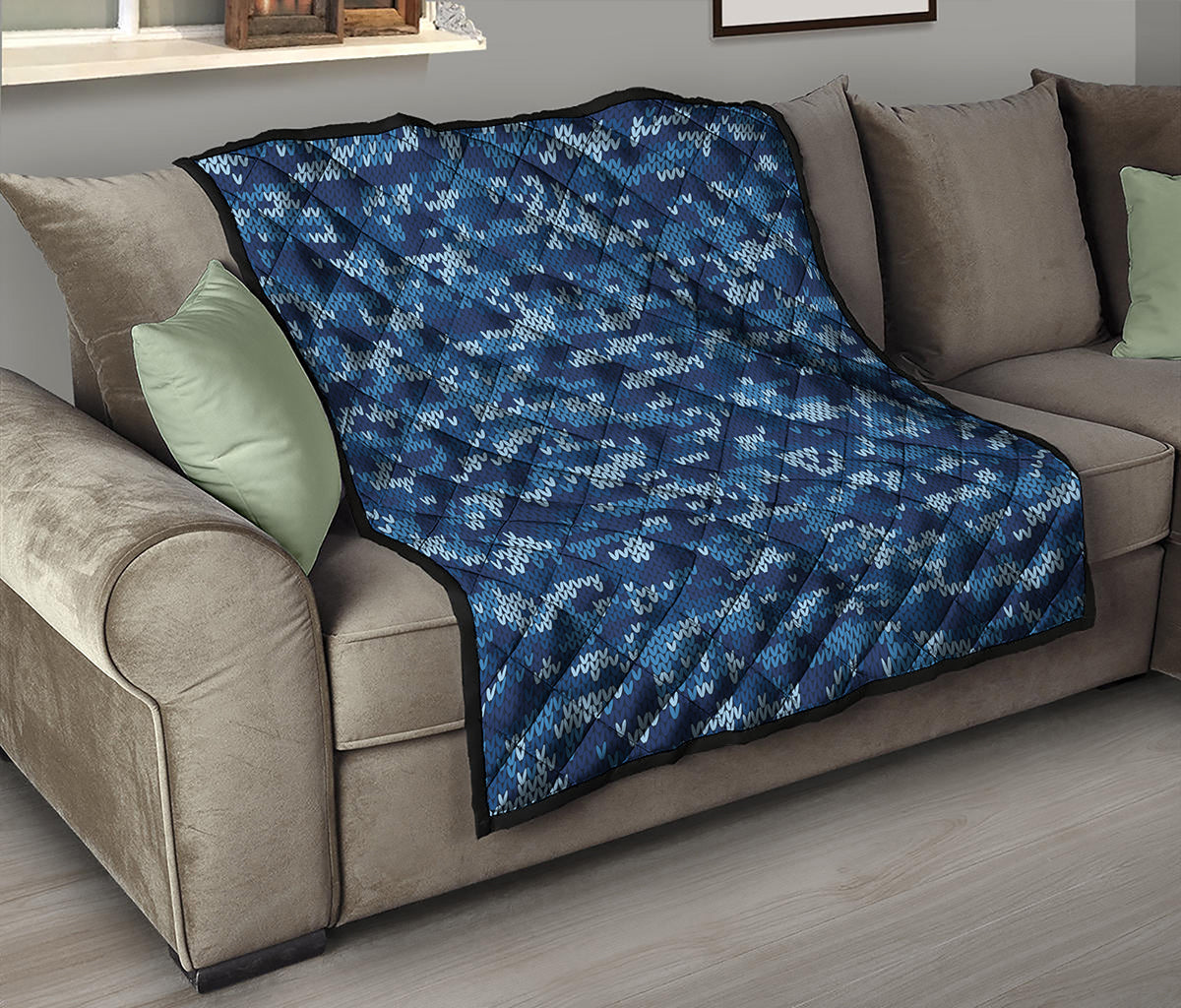 Blue Camouflage Knitted Pattern Print Quilt