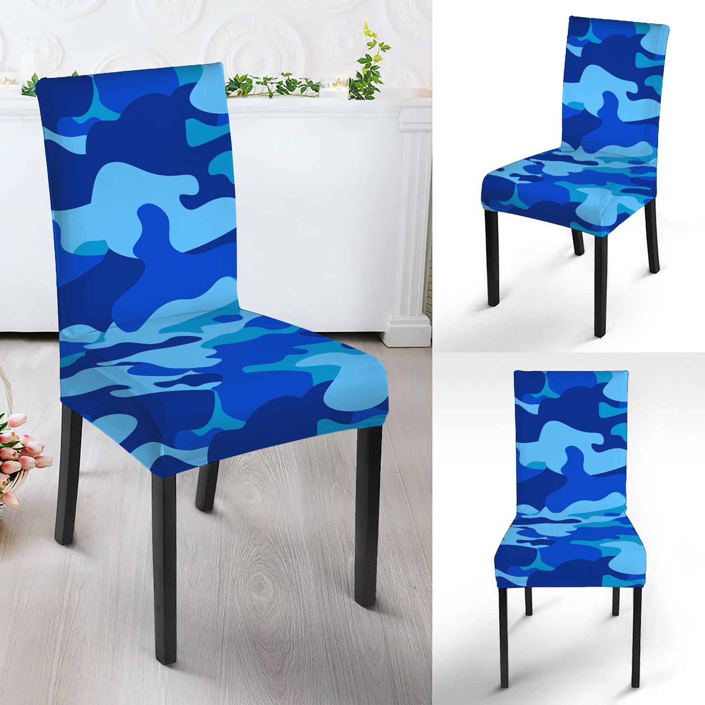 Blue Camouflage Print Dining Chair Slipcover