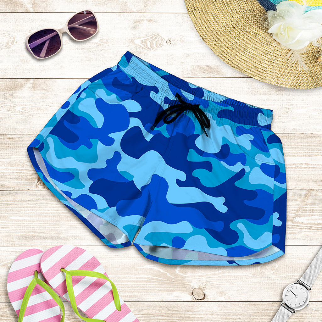 Blue Camouflage Print Women's Shorts