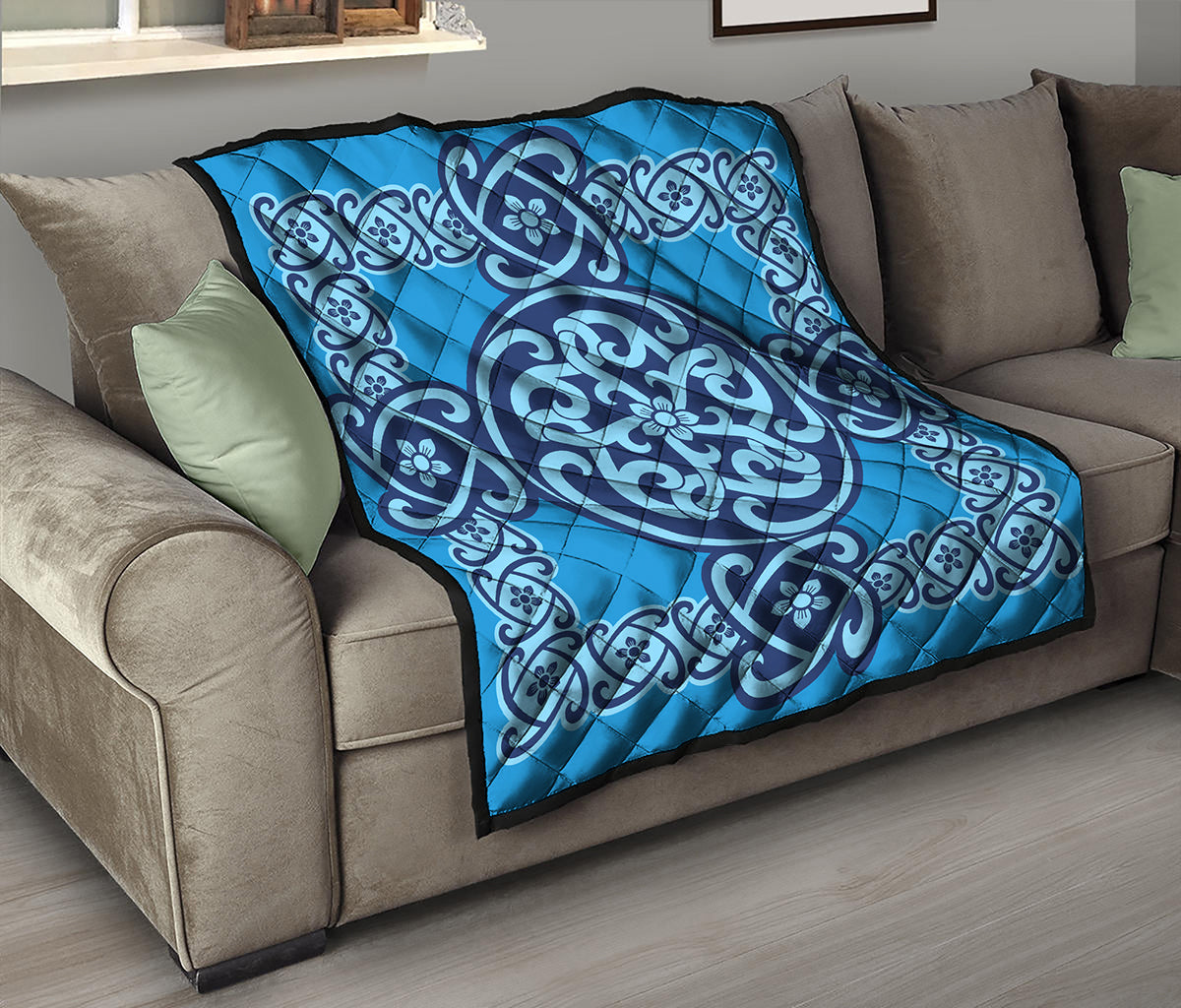 Blue Celtic Symbol Print Quilt