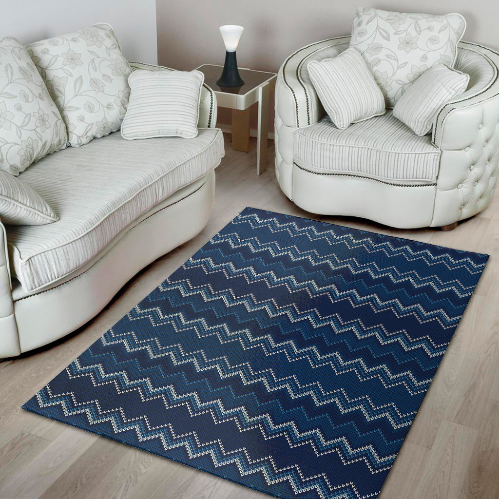 Blue Chevron Knitted Pattern Print Area Rug